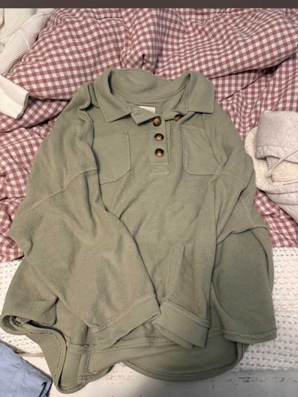 American Eagle Outfitters Olive Green Zip-Up Collar Sweatshirt